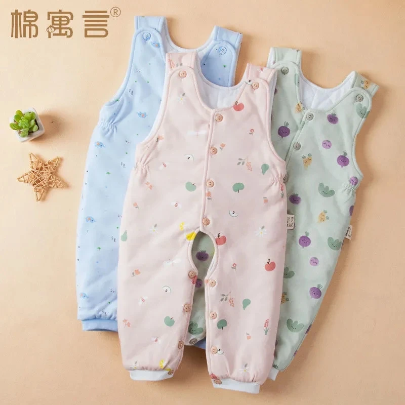 棉寓言加棉男女儿童背带棉裤纯棉长裤婴儿加棉新生宝宝外穿开档裤