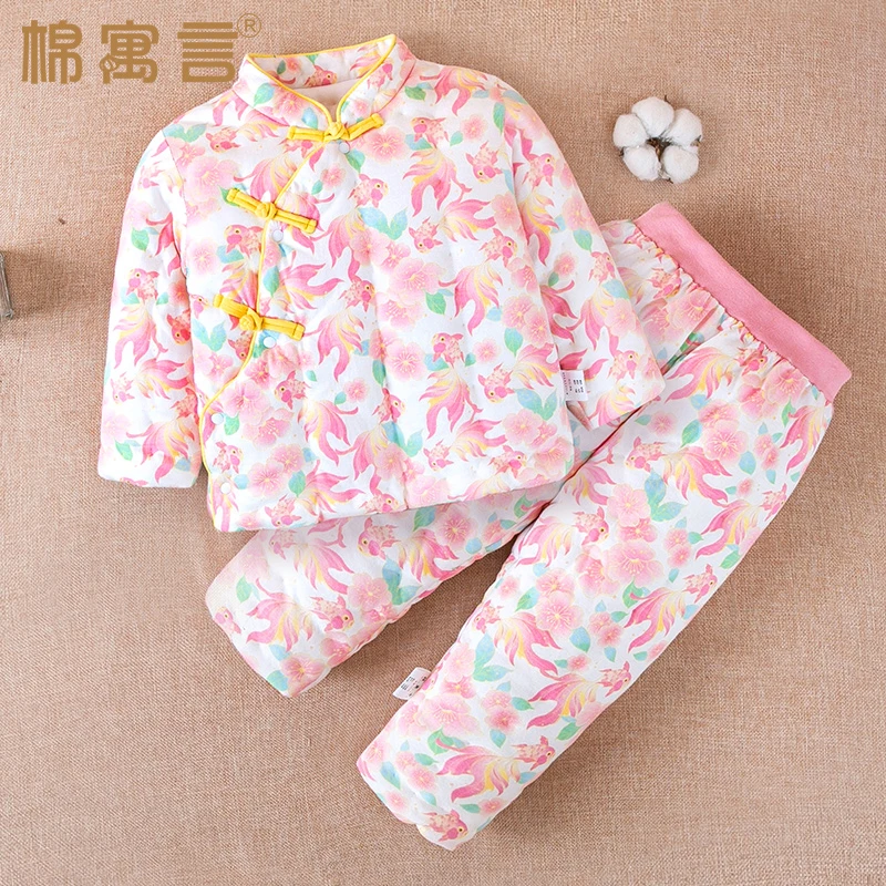 宝宝手工棉袄棉裤套装加厚冬季国风纯棉花两件套儿童棉衣夹棉保暖