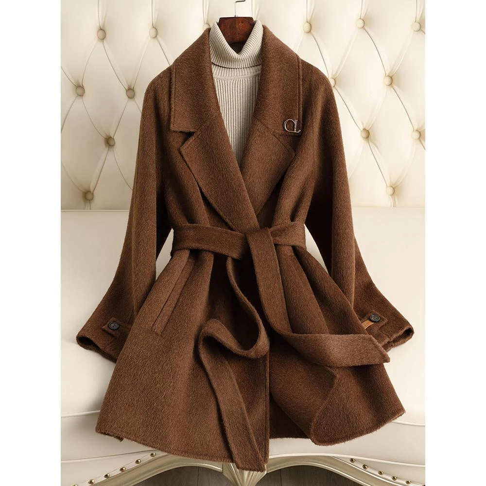 风双面羊毛大衣女新款小个子中长款毛呢子外套休闲胖mm秋冬羊绒