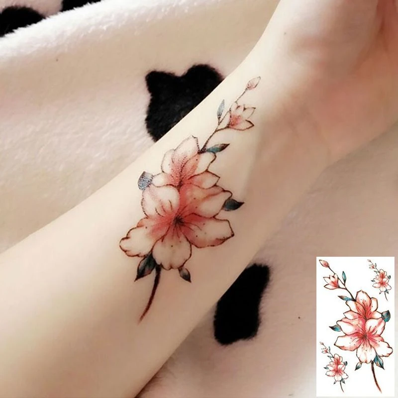 锁骨纹身贴防水女持久脚踝手臂花朵图案文身贴纸网红ins风小清新