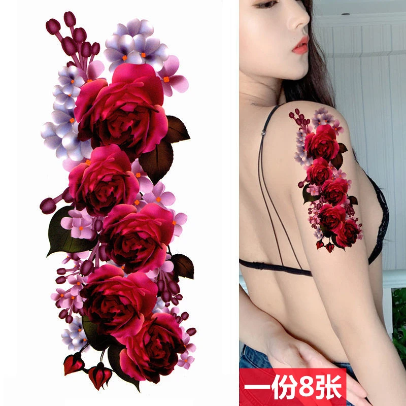 玫瑰花朵纹身贴彩色遮疤剖腹产贴纸性感胸前背部防水持久女款ins