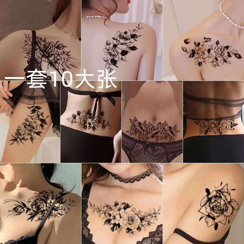 素花性感大图案花朵纹身贴防水女持久暗黑系逼真遮盖剖腹产贴纸