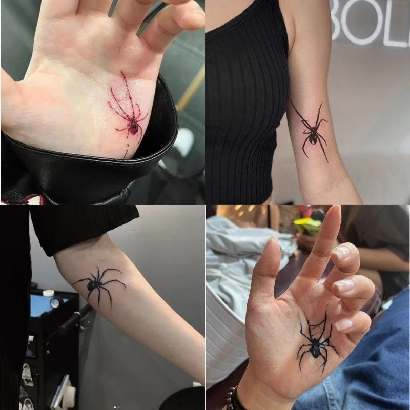 粉红色蜘蛛纹身贴腰部甜酷辣妹ins防水纹身贴个性手部贴纸逼真