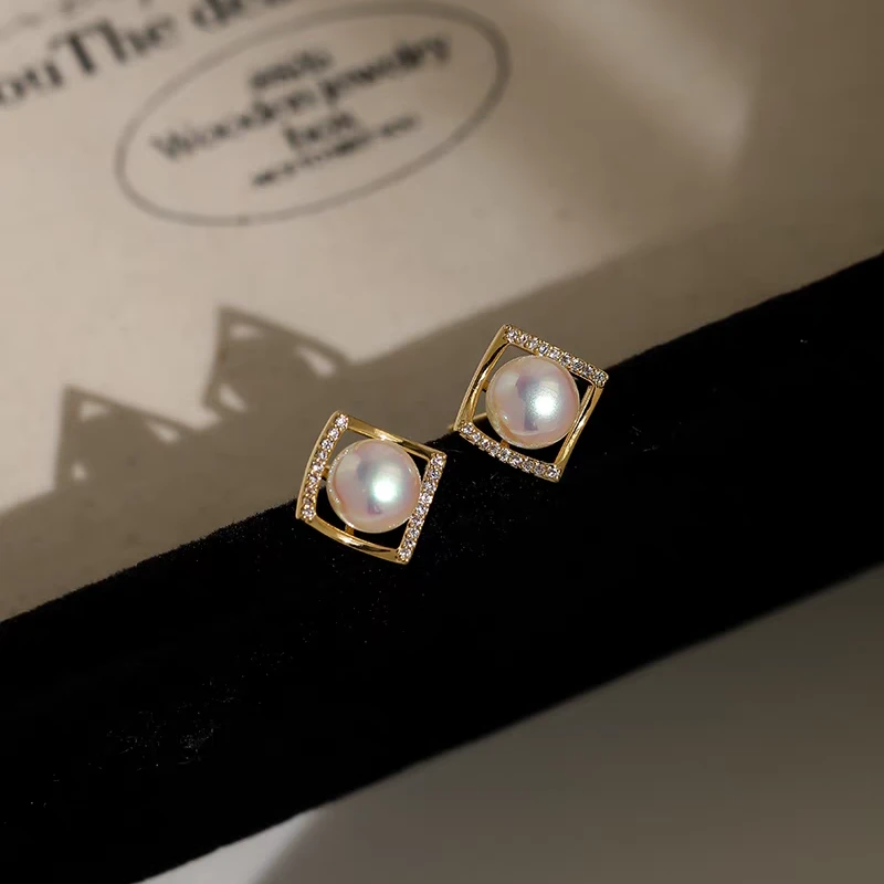 铜合金耳饰 气质轻奢时尚百搭复古法式简约镶嵌在