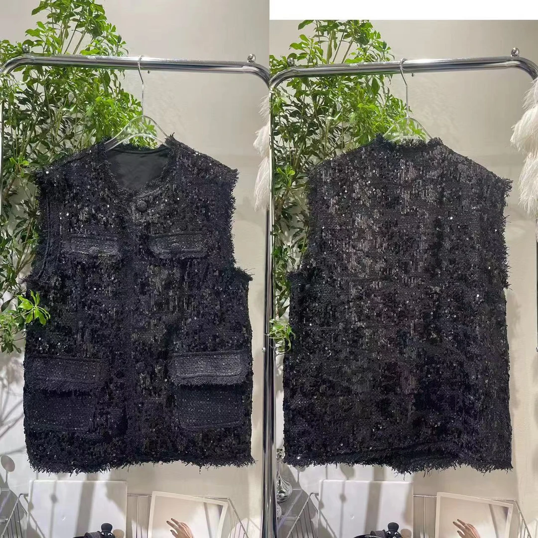 【娜娜推荐】设计师款轻奢小香风流苏马甲V8568