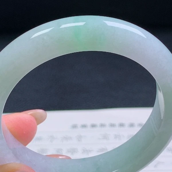 56圈天然翡翠A货老坑冰糯种浅绿色正圈手镯154冰透女款翡翠色