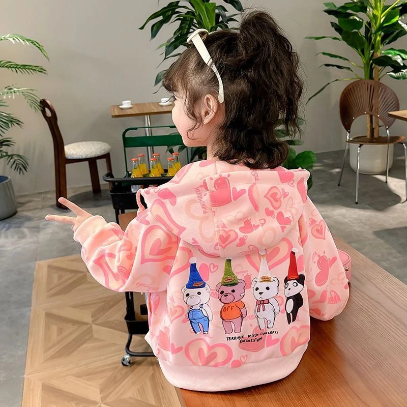 满印小熊连帽外套