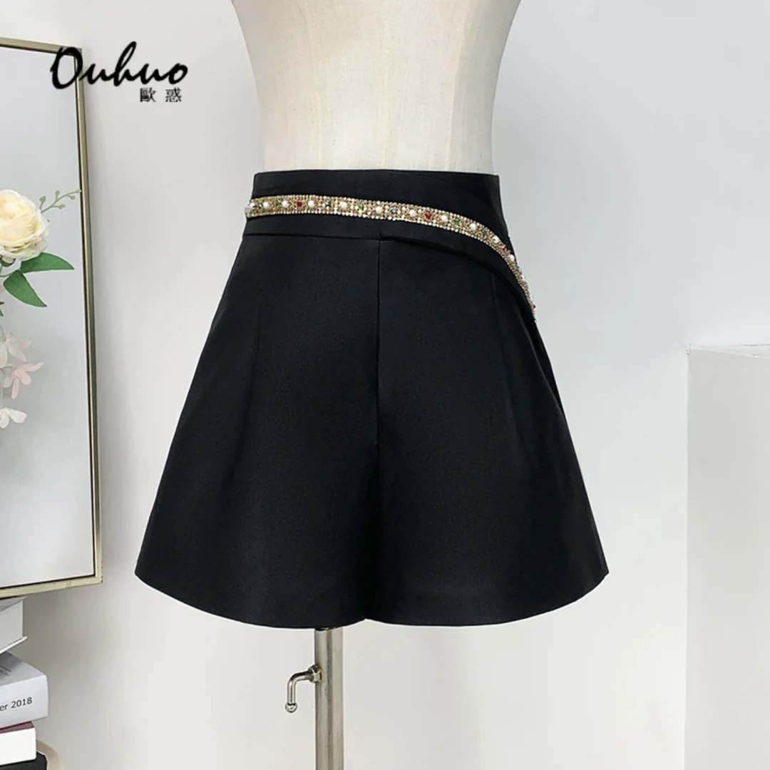 秋季A字裤子新款气质高腰显瘦黑色短裤休闲时尚气质