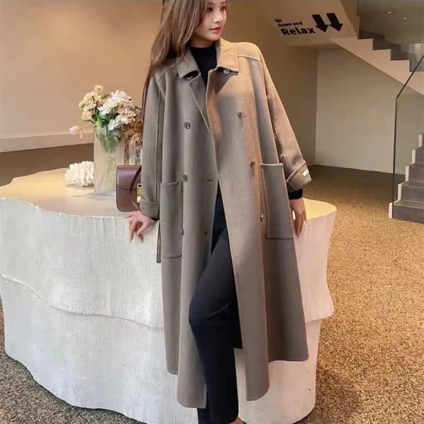 双面呢大衣秋冬韩款高级感气质中长款外套女