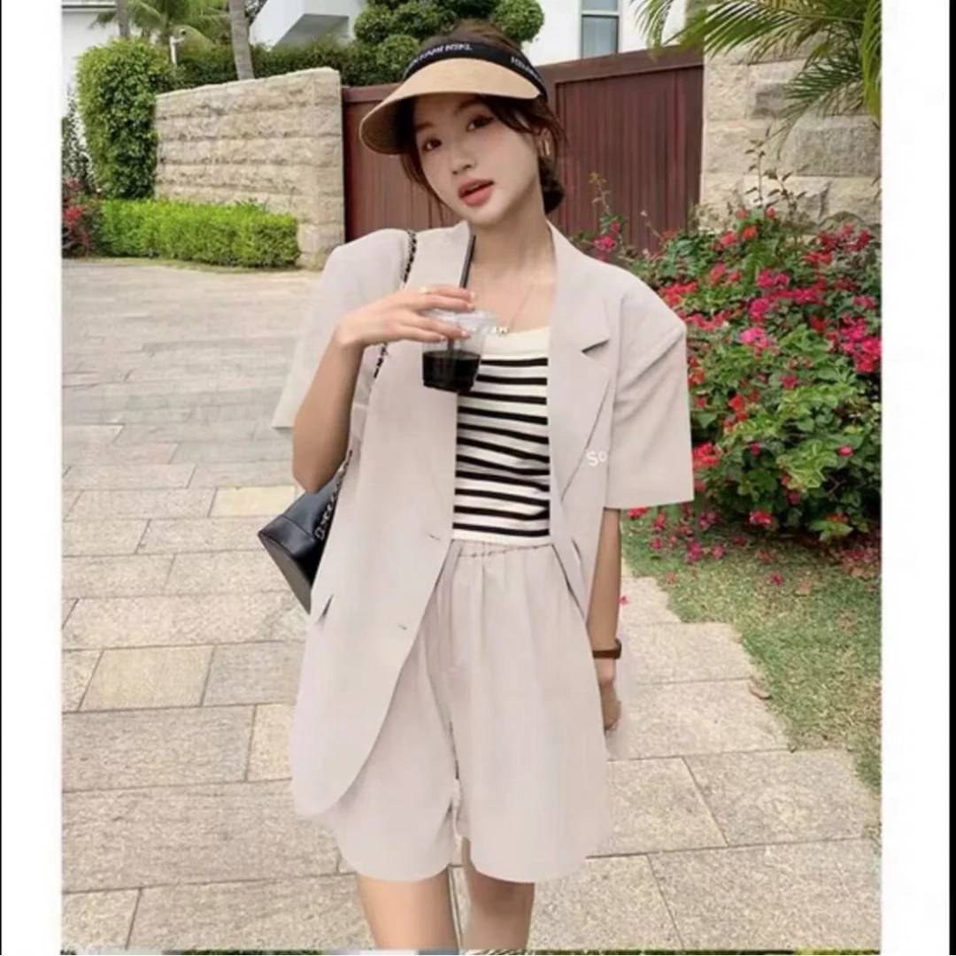 欧洲站简约气质西装短裤套装