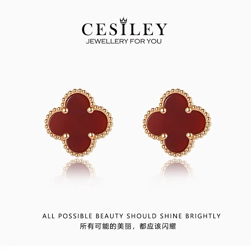 铜合金耳饰 四叶草耳钉DTA1049