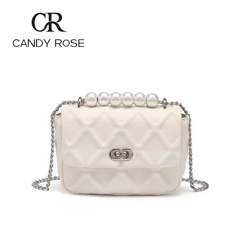 CandyRose官网正品 CR珍珠链条菱格包小香风优雅百搭单肩斜挎女包