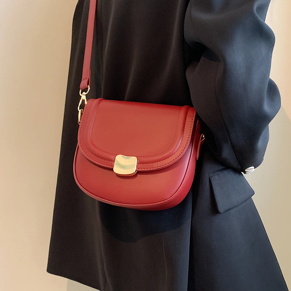 百搭ins斜挎包包女包2024新款潮时尚复古马鞍包小众单肩红色包包