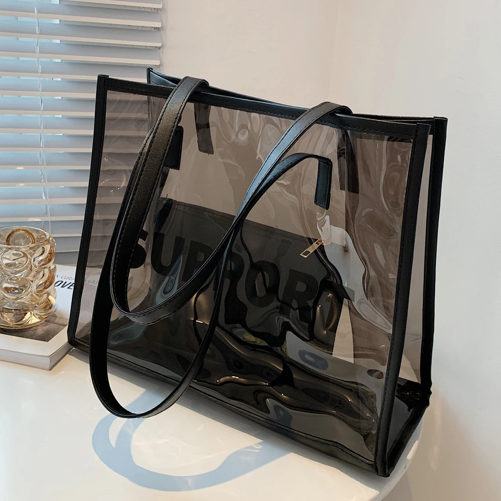 今年夏天流行透明大容量包包女2024新款潮果冻单肩大包洋气托特包