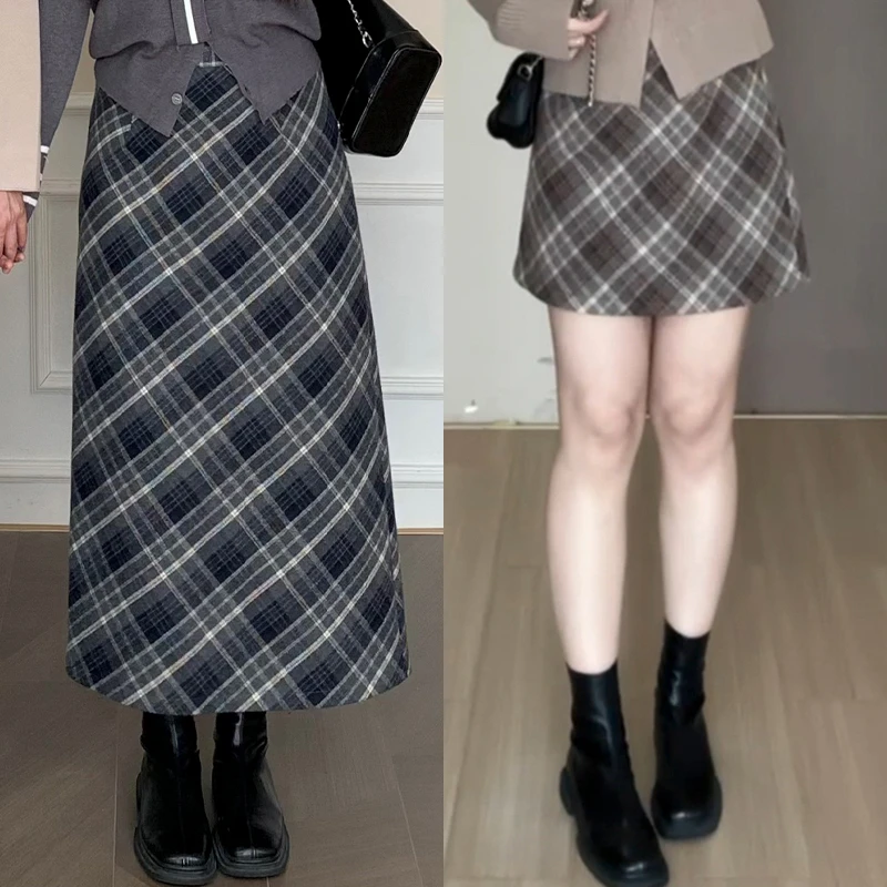 【蓝调半身裙】蛋妹大码女装微胖mm秋季显瘦遮胯半身裙DM22046