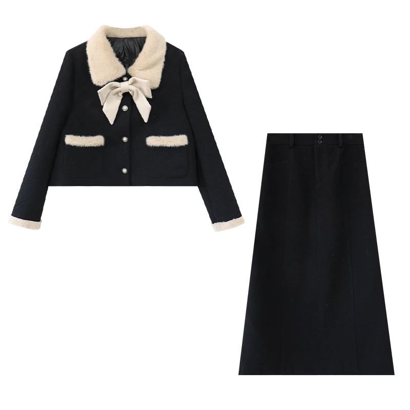 【巴赫旧约】冬季翻领+拼接设计经典耐看防风性显瘦套装DM23935