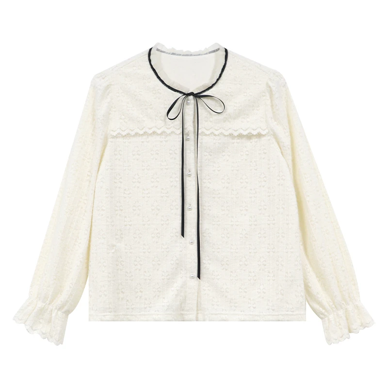 【甜茶布蕾】冬季领囗荷叶边压褶与蝴蝶结设计针织衫上衣DM23460