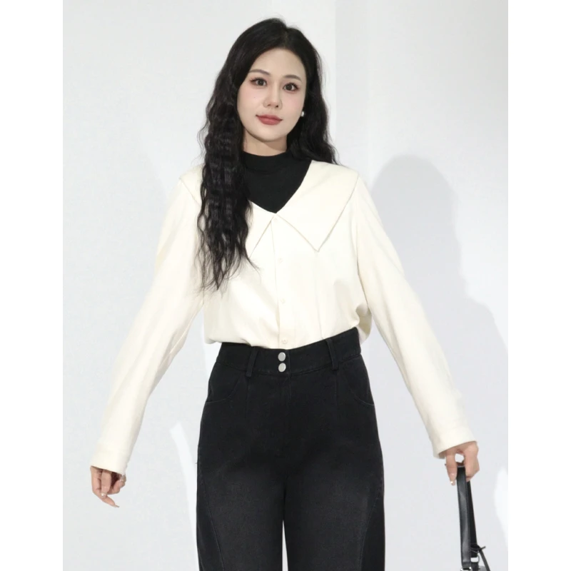 【陨石月光】冬季翻领撞色拼接设计复古优雅显瘦上衣DM23307