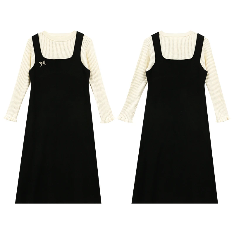 【罗马小镇】秋季吊带裙和圆领打底式的假两件设计连衣裙DM22350