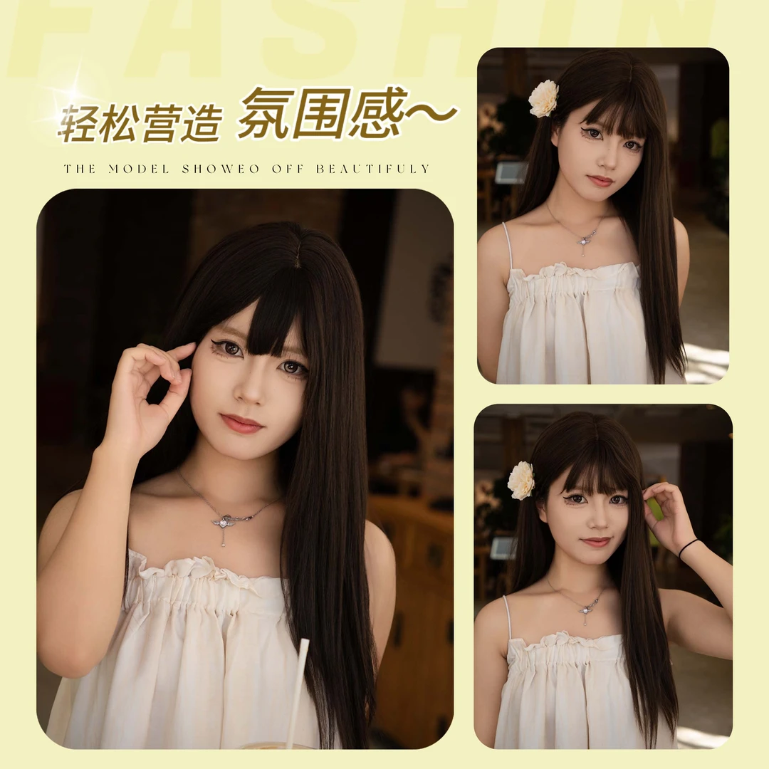 神明少女空气刘海冷棕色整顶头套韩系自然百搭时尚假发