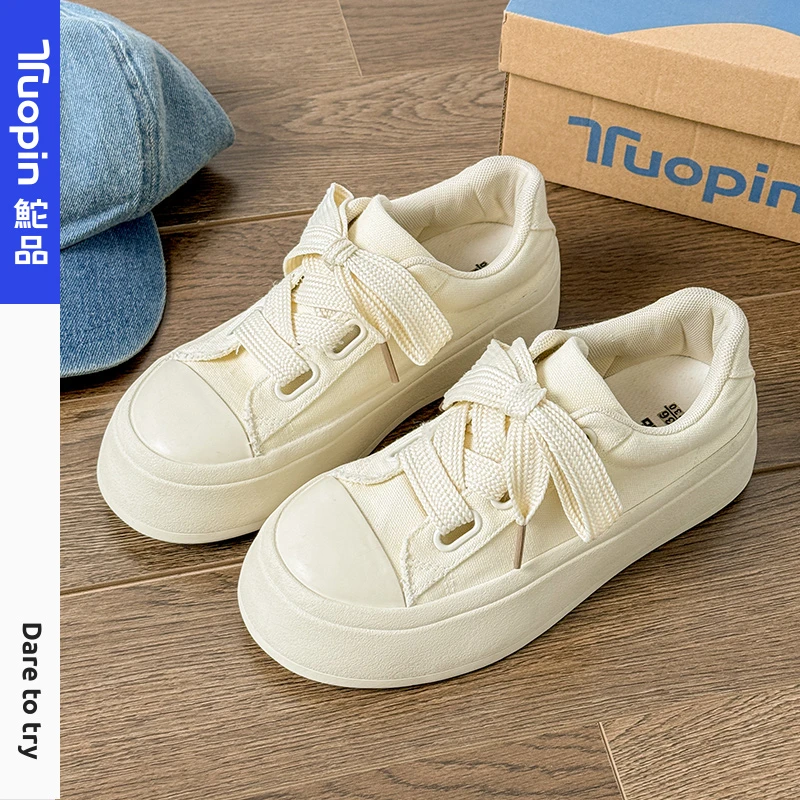 鮀品百搭学生小白鞋女2025新款透气厚底帆布鞋百搭运动时尚休闲鞋