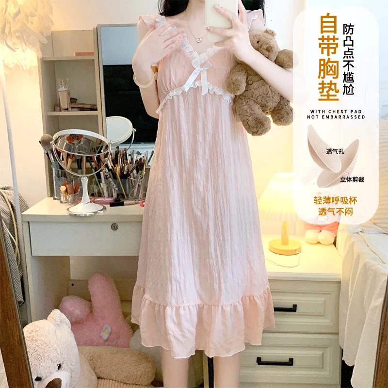 睡裙夏季女带胸垫吊带梭织棉2025新款夏天性感中长款公主风睡衣