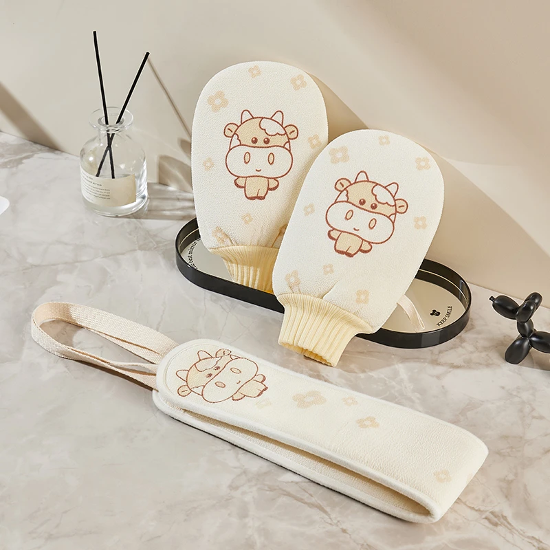 搓澡巾双面搓背巾拉背条洗澡擦背去污搓泥神器可爱牛牛造型洗澡巾