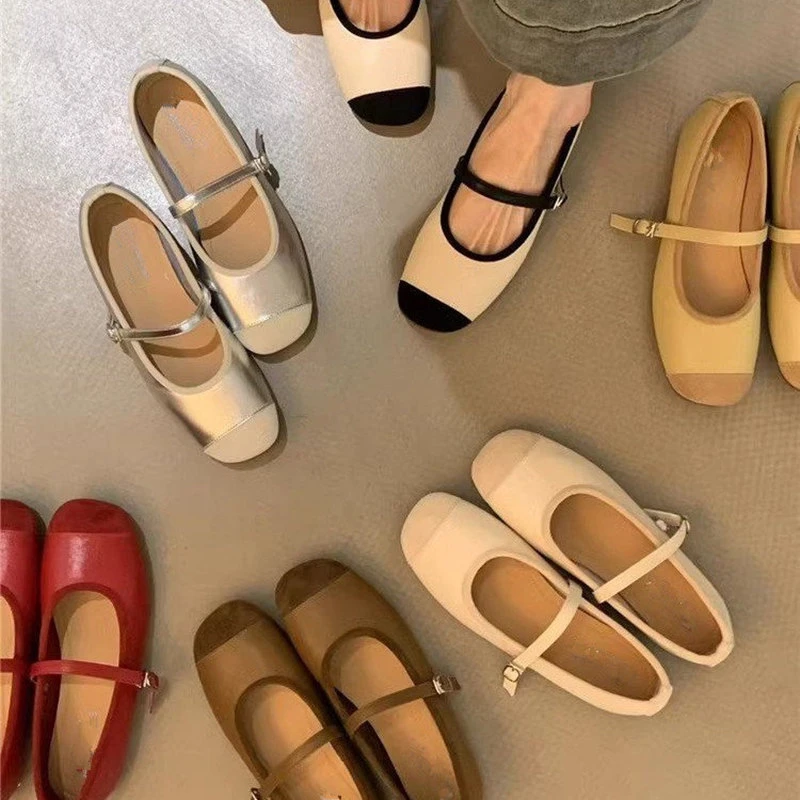 温柔晚晚风单鞋女2024春季新款甜美气质仙女风浅口一字扣软底单鞋