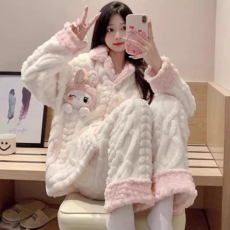 珊瑚绒睡衣女冬季长袖2023年新款法兰绒加厚保暖春秋天家居服套装