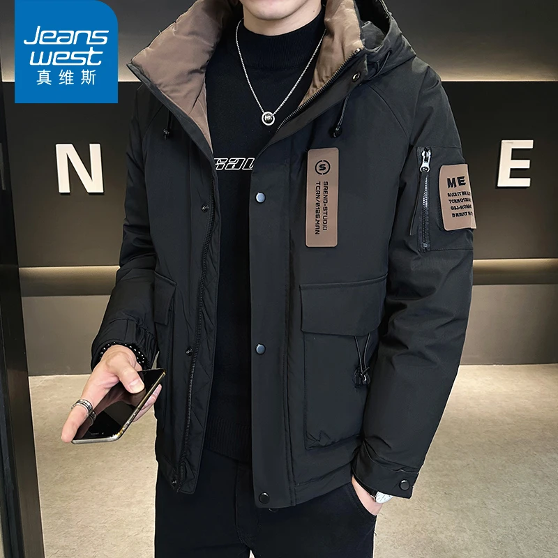 真维斯户外工装连帽羽绒服男士冲锋衣外套秋冬季新款复古休闲上衣