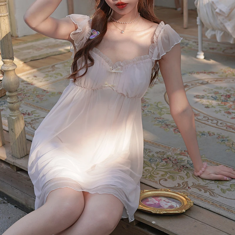 香软感 很柔很软｜甜美法式花边莫代尔露背吊带睡裙连衣裙带胸垫