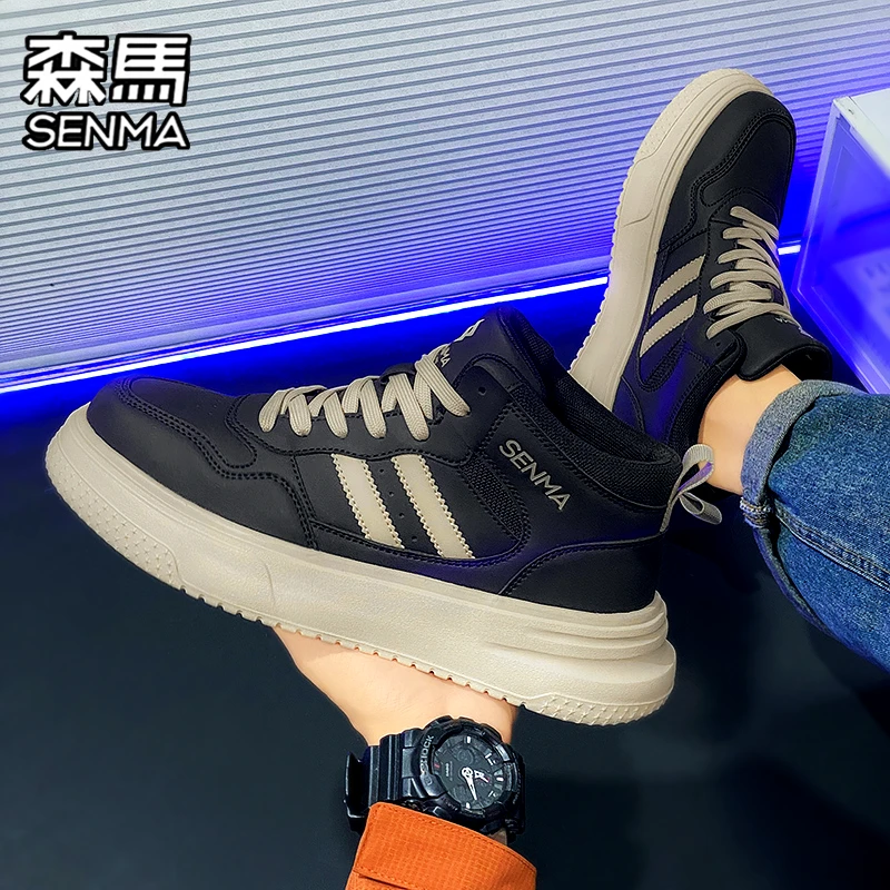 森马高帮男鞋2024新款秋冬百搭男士厚底运动单鞋复古工装休闲板鞋