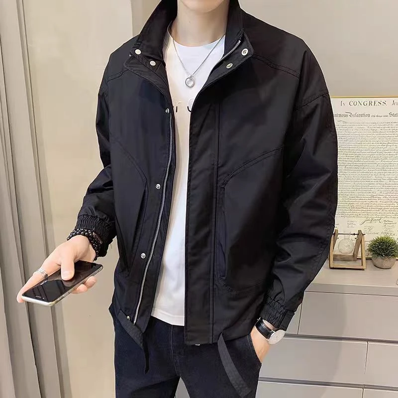 917男士春秋时尚工装休闲夹克外套韩版潮流简约宽松帅气翻领外套