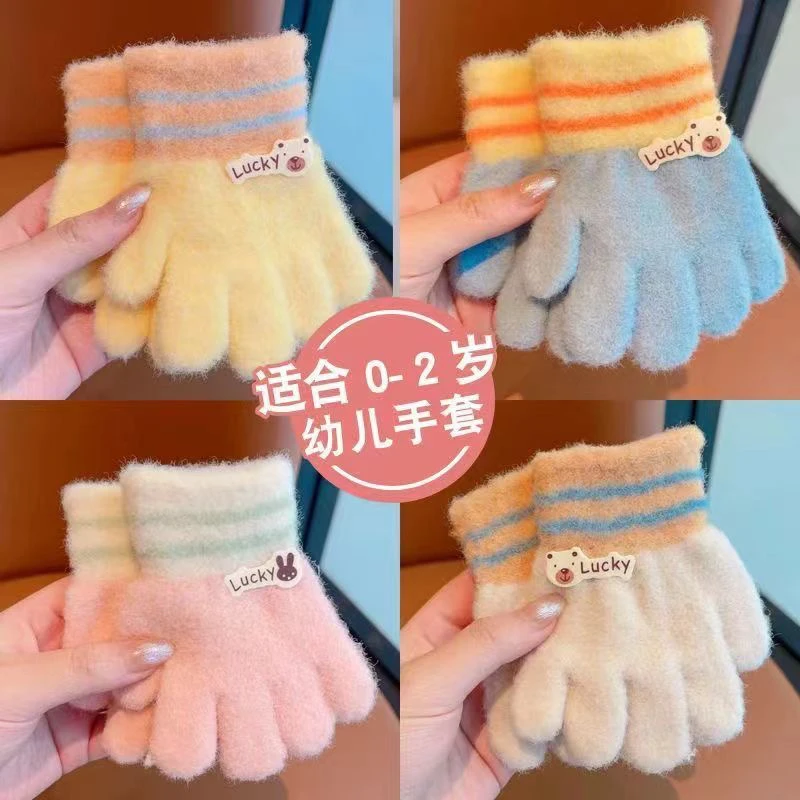 儿童毛绒分指五指女宝男宝加绒保暖防寒手套