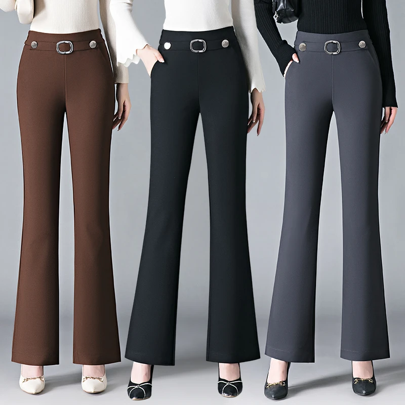 微喇裤女士高腰时尚百搭垂坠感洋气喇叭裤大码显瘦春季弹力女裤子
