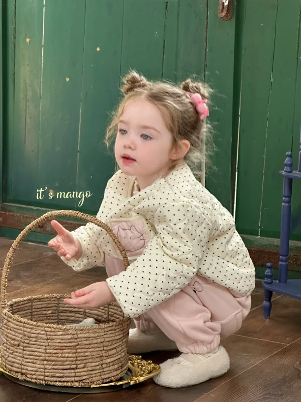 【花米】正版芒果家女宝小猫咪爱心套头上衣粉色裤子套装秋冬满印