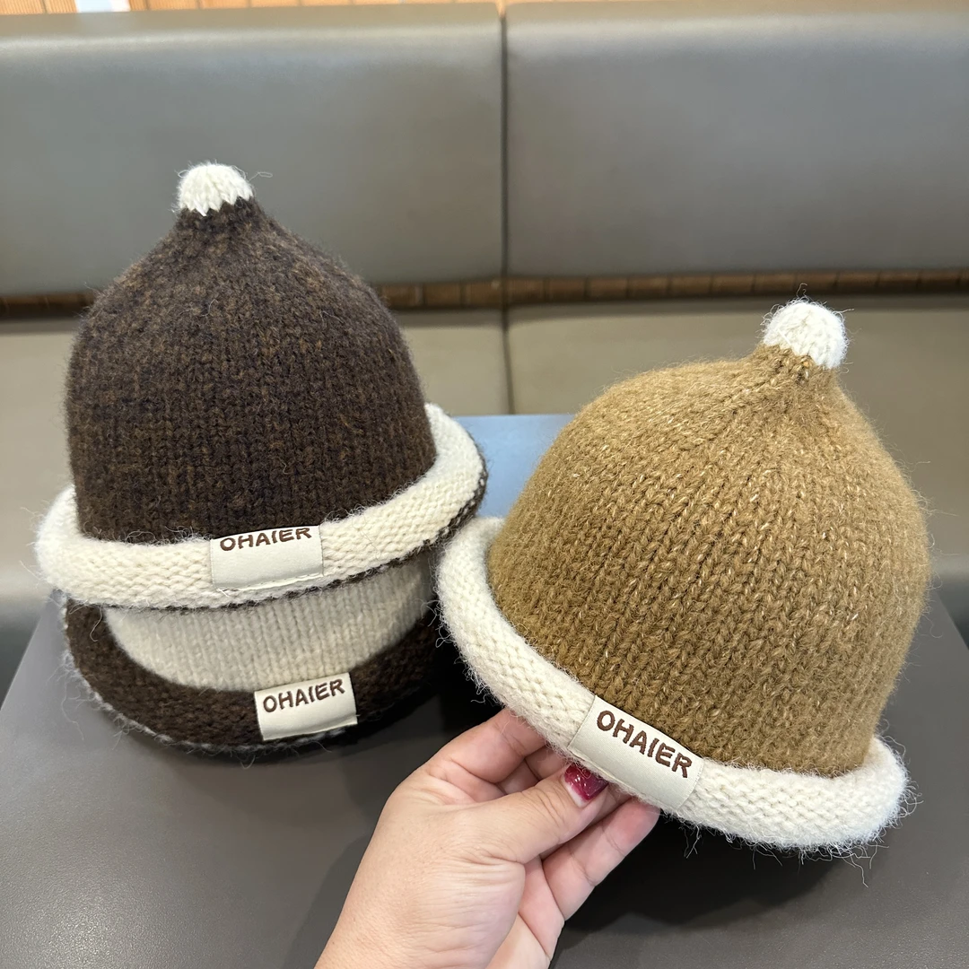 森系儿童帽子秋冬款针织瓜皮帽宝宝奶嘴帽男女童洋气毛线套头帽潮