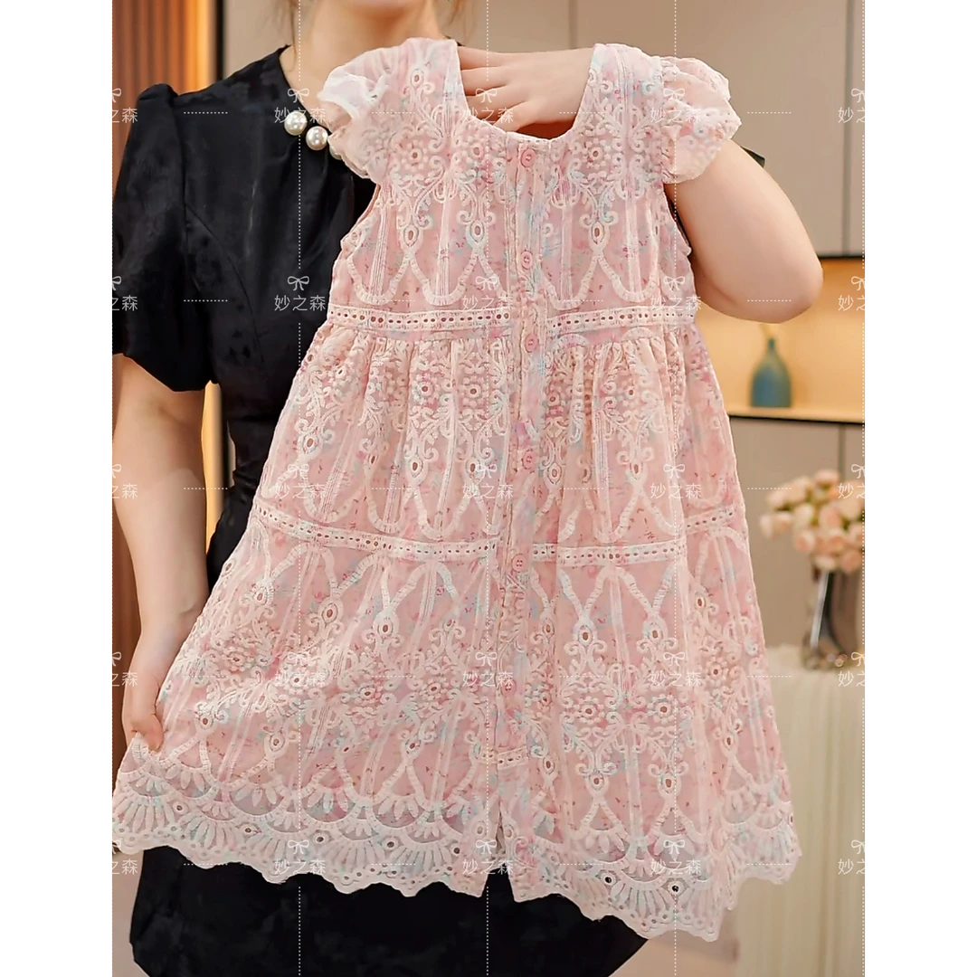 现货-【法式小粉裙】女童夏季连衣裙2024新款洋气夏款中大儿童