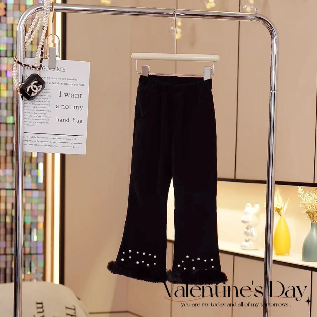 现货-女童加绒裤子2024新款洋气喇叭裤