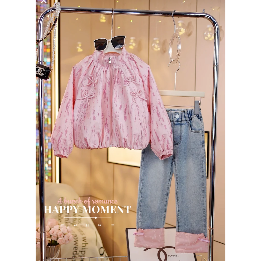 现货-女童春装套装2024新款中大童外套牛仔裤两件套