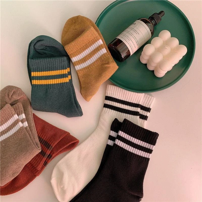 秋冬袜子女ins潮百搭中筒袜黑白男女学生运动吸汗防臭四季潮全棉