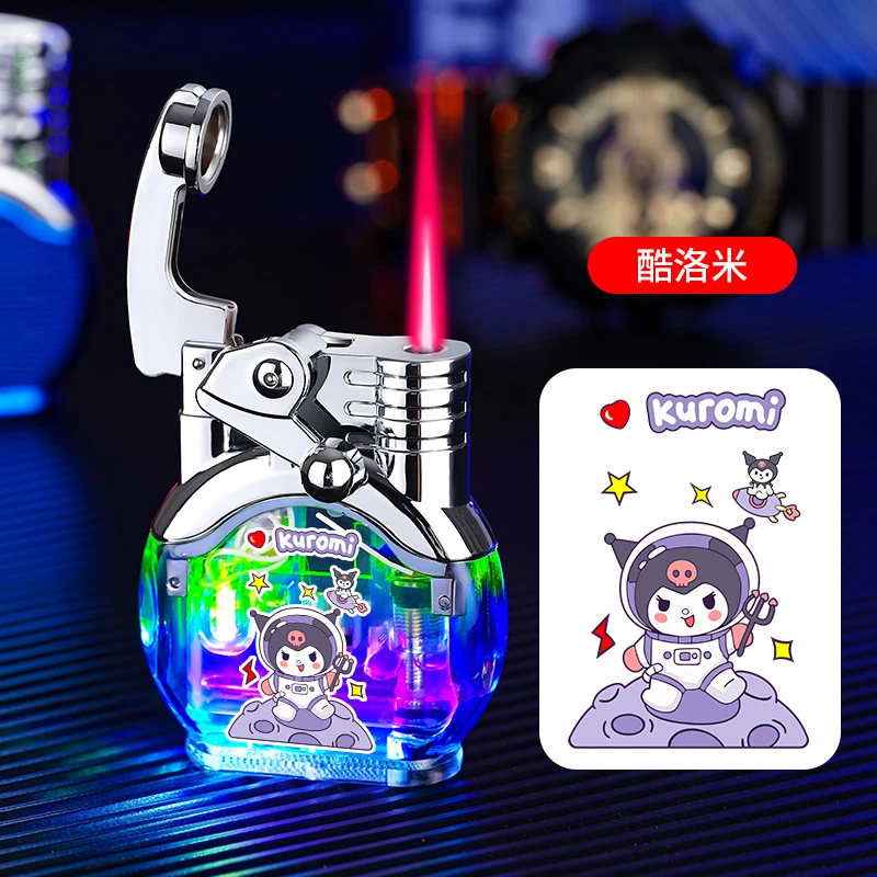 创意摇臂红焰直冲防风打火机男个性发光可视气仓酷洛米炫酷点烟器