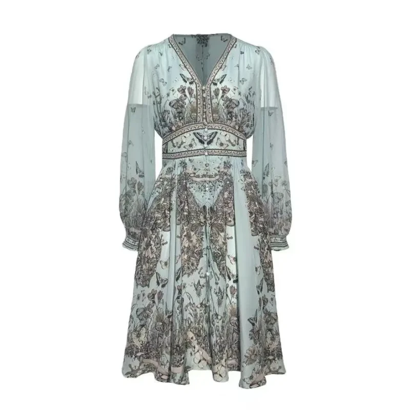 【Qian倩轻奢】短款幻蝶重磅100桑蚕丝连衣24D182-19