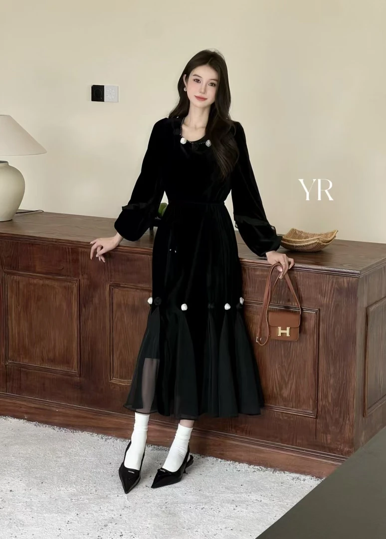 【Qian倩丝绒】重磅100桑蚕丝连衣群25-WY0026