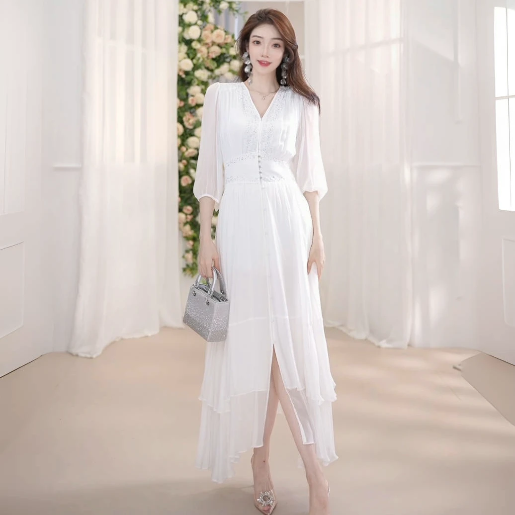 【Qian倩轻奢】重磅100桑蚕丝连衣裙Y24C9120-2