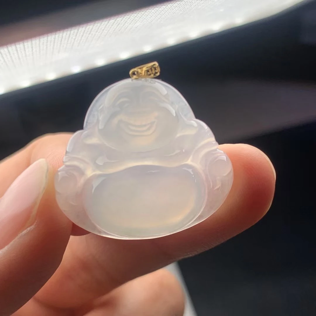 缅甸天然a货翡翠18k金镶嵌飘花佛公吊坠水润a5尺寸24.5/27.7/5.3