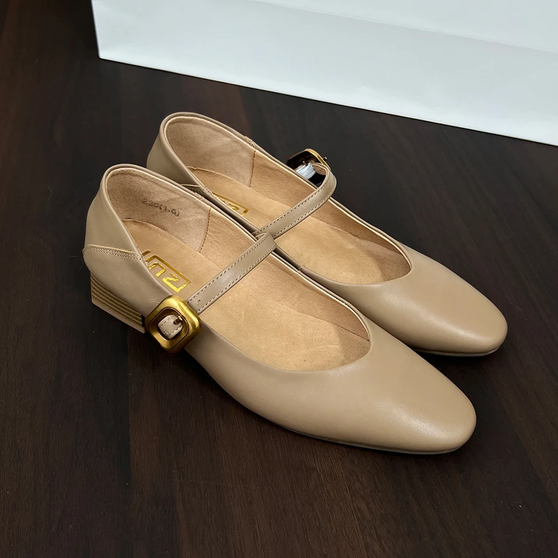 林印象自制单鞋女2025新款春夏配裙子法式粗跟浅口一字扣玛丽珍鞋