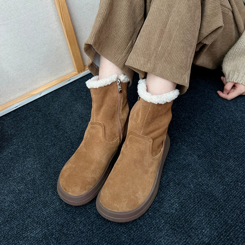 林印象自制冬季加绒保暖棉鞋厚底短筒马丁靴子森系复古雪地靴女