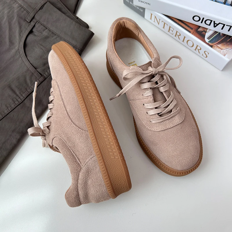 林印象自制厚底休闲板鞋真皮软底2024秋冬新款系带复古德训鞋女鞋