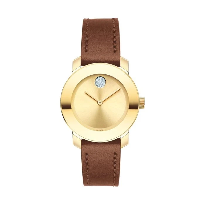 MOVADO/摩凡陀金色表盘时尚皮带腕表 直径28mm 3600437 A 尧